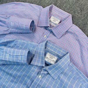 [Lot of 2]Charles Tyrwhitt NON IRON French Cuffs Dress Shirt Mens 18 37 Plaid
